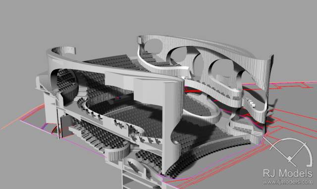戲曲中心建筑模型的大小為1230mm X 830mm X 590mm ，歷時1個月制成。戲曲中心的外觀別樹一格，糅合了傳統(tǒng)與現(xiàn)代元素，整體屬于流線型設(shè)計(jì)，外觀如同舞臺簾幕一般。從建筑模型的設(shè)計(jì)中觀看，▲戲曲中心的結(jié)構(gòu)為流線外型和內(nèi)部空間， 呈現(xiàn)出「氣」的概念。。