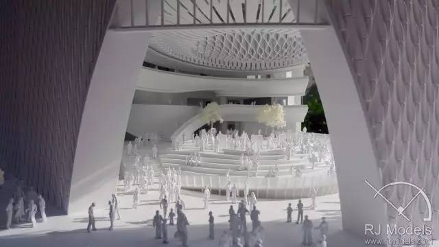 ▲戲曲中心概念模型內(nèi)往來不絕的人潮。